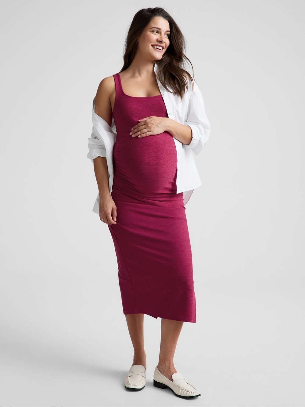Beyond Yoga Sangria Heather Maternity Tank Midi Dress